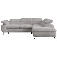 ECKSOFA PETER L Hellgrau Plüsch - Rechts Seite - Hellgrau/Schwarz, Textil/Metall (273/208cm) - MKS