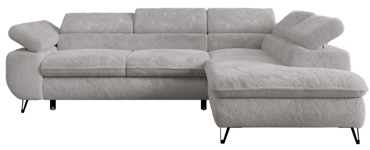 ECKSOFA PETER L Hellgrau Plüsch - Rechts Seite - Hellgrau/Schwarz, Textil/Metall (273/208cm) - MKS