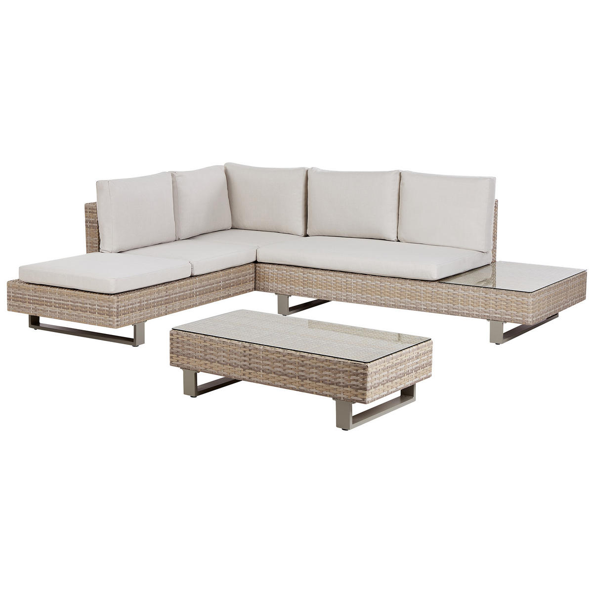 LOUNGE-SET 5-Sitzer Weiß Lanciano - Beige/Weiß, Kunststoff - Beliani