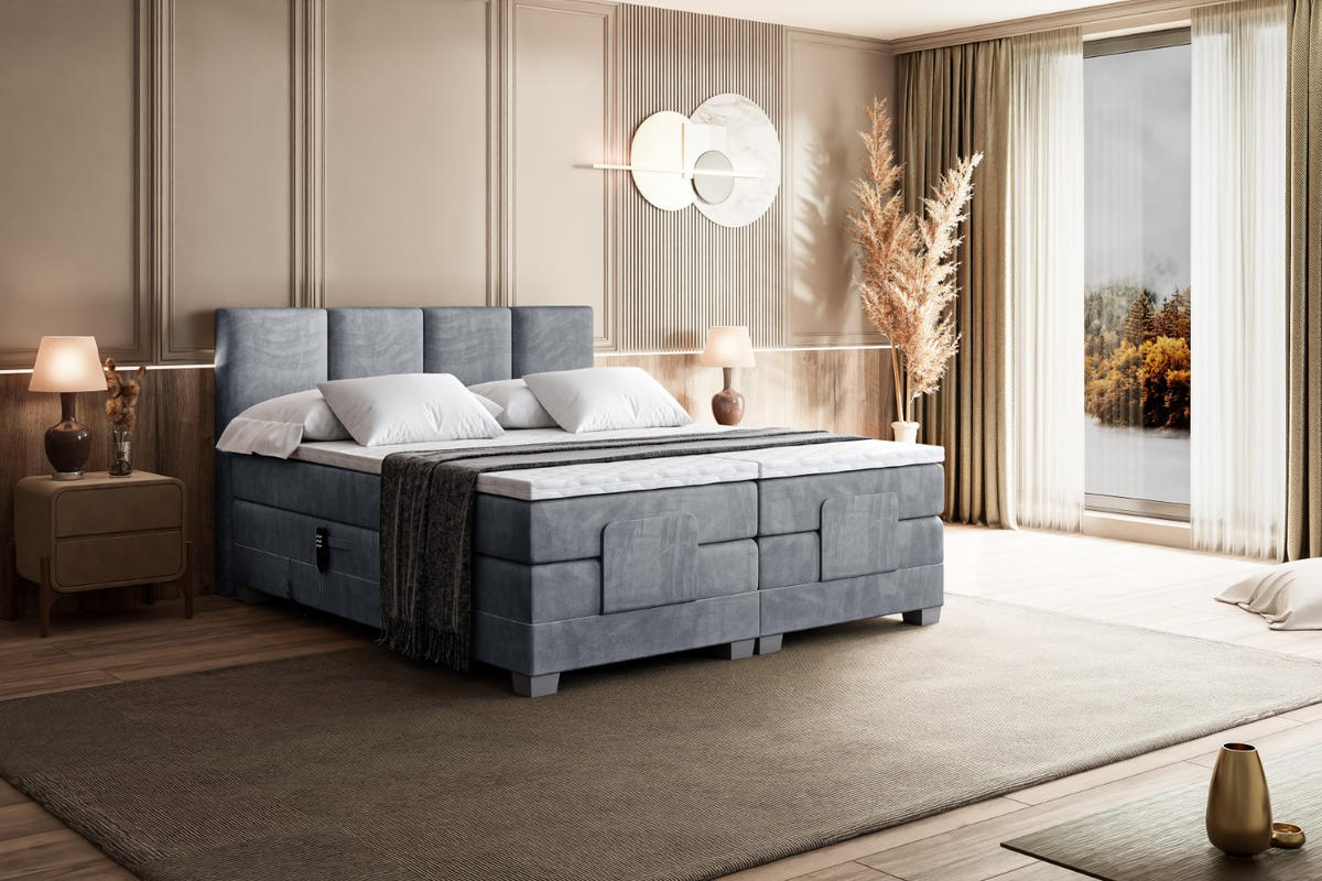 BOXSPRINGBETT elektrisch verstellbar mit 2 Matratzen H4/Taschenfederung ROKS EL 200 x 200 Hellgrau - Hellgrau, Holzwerkstoff (207/200cm) - ALTDECOR