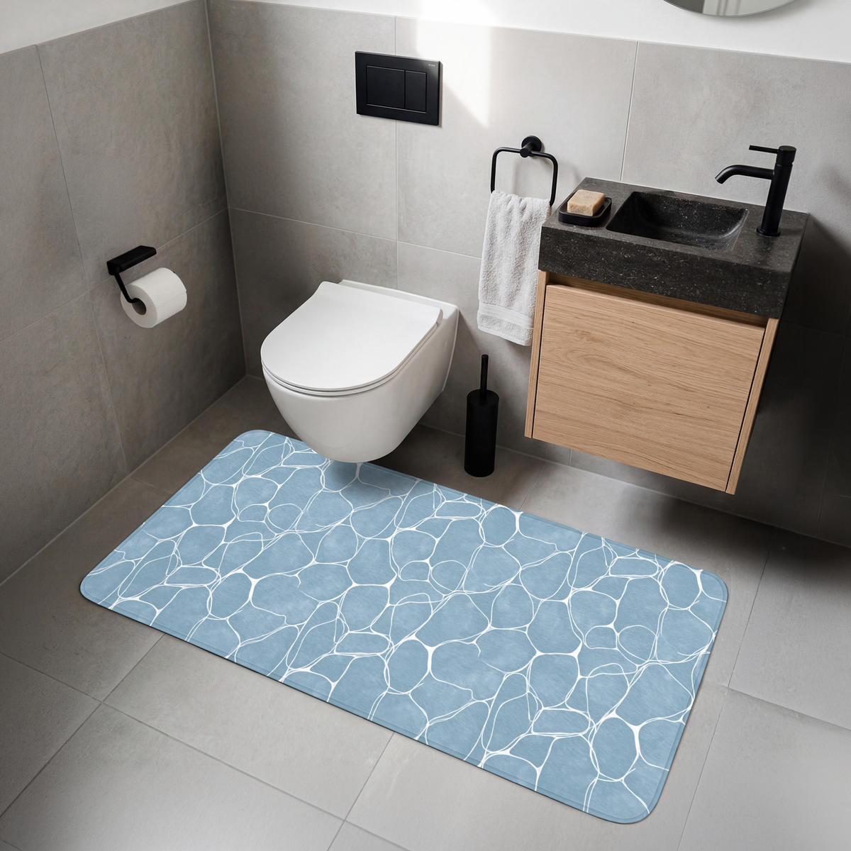 WC PŘEDLOŽKA Organic - vzor - modrá 120x60 cm - světle modrá, textil/plast (120/1cm) - OnlyWow