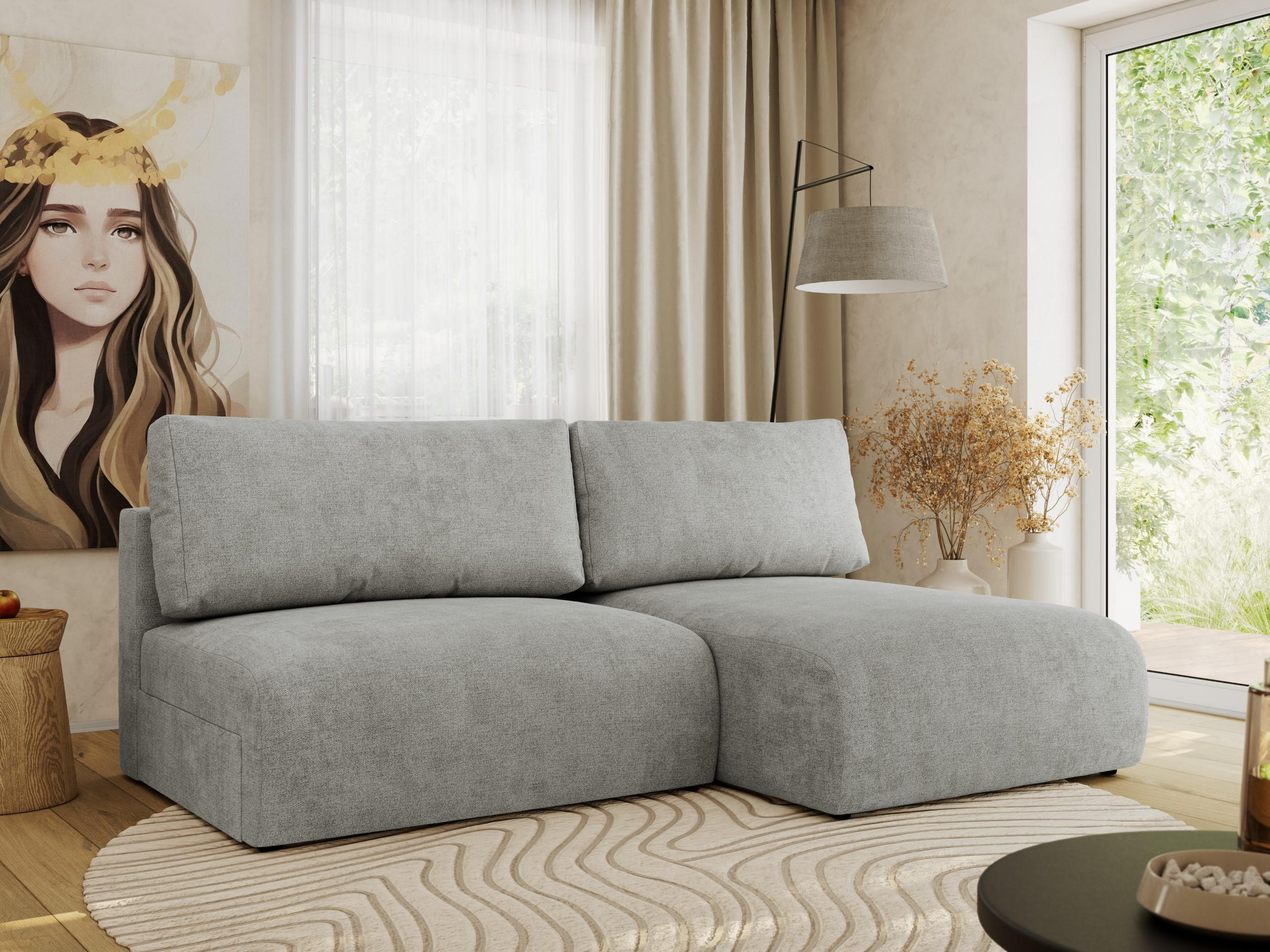 ECKSCHLAFSOFA VIVO L Hellgrau Struktur - rechts - Hellgrau/Schwarz, Kunststoff/Textil (150/223cm) - MKS