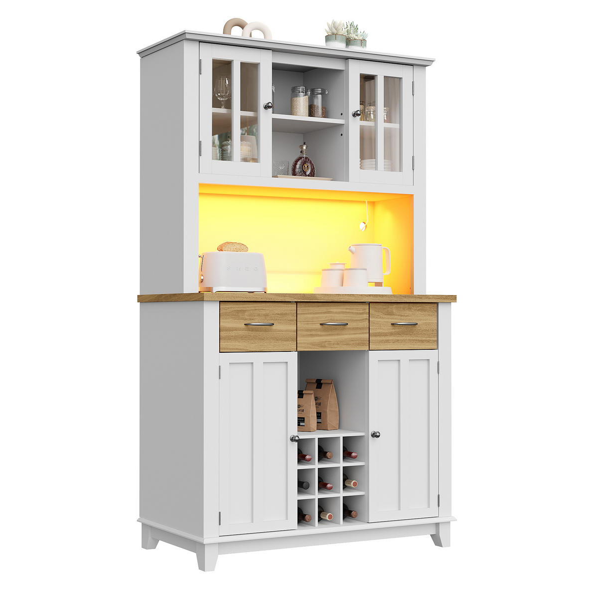 KÜCHENBUFFET 106/40/179,5 cm weiß aus MDF mit LED-Beleuchtung - Weiß, Holzwerkstoff (106/179.5/40cm) - OKWISH