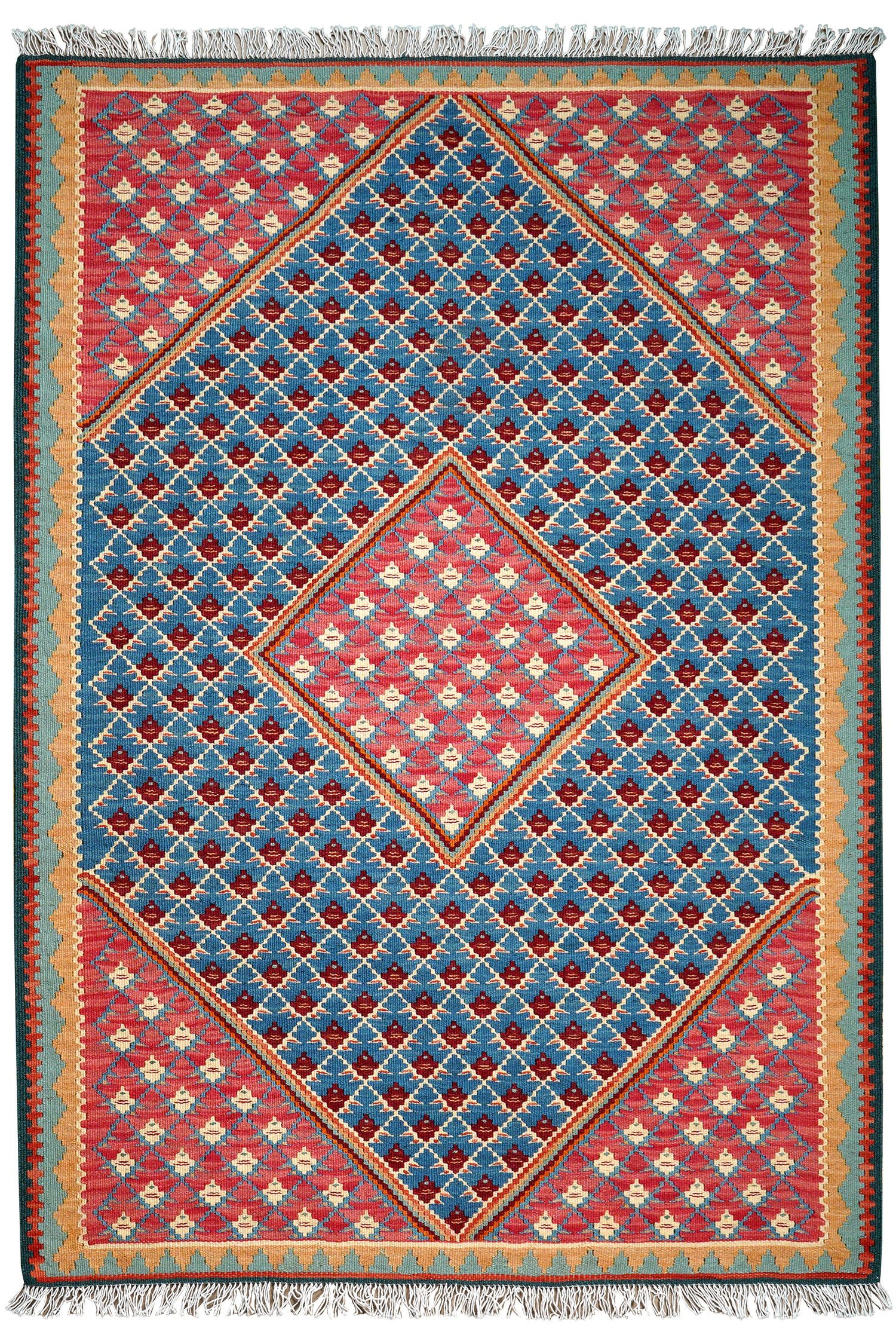 HANDWEBTEPPICH Senneh Kelim Blau, Rot 150/105 cm Schurwolle - Blau, Textil (105/150cm) - Looma