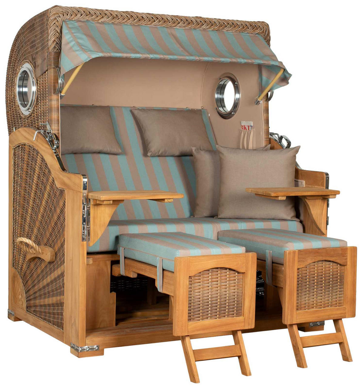 STRANDKORB XXL Düne Grande Teak Banana - Blaugrau/Braun, Metall (142/170/95cm) - Mr. Deko