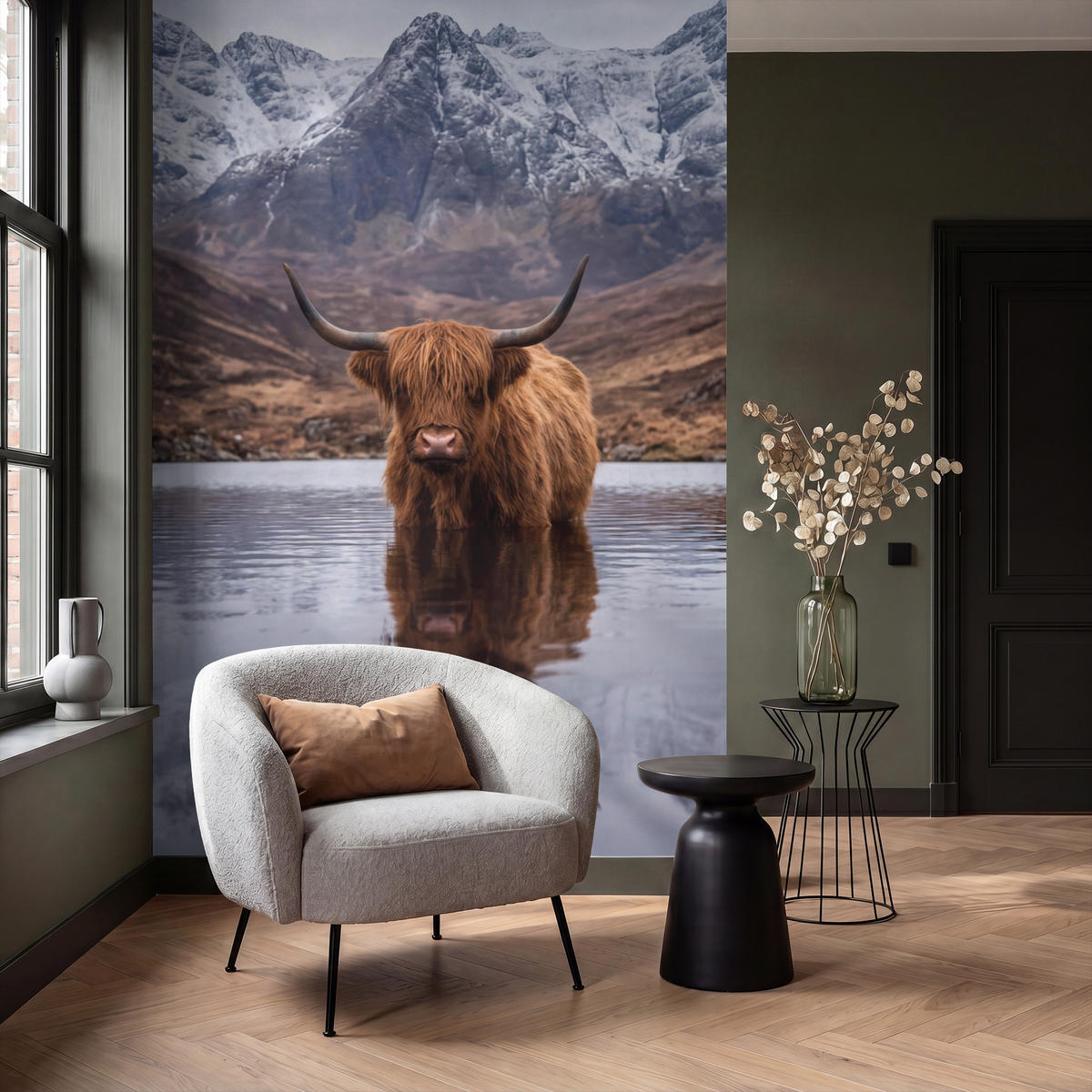 TAPETE - Schottischer Hochländer - Braun - Wasser - 160x260 cm - Braun, Papier (160/260cm) - OnlyWow