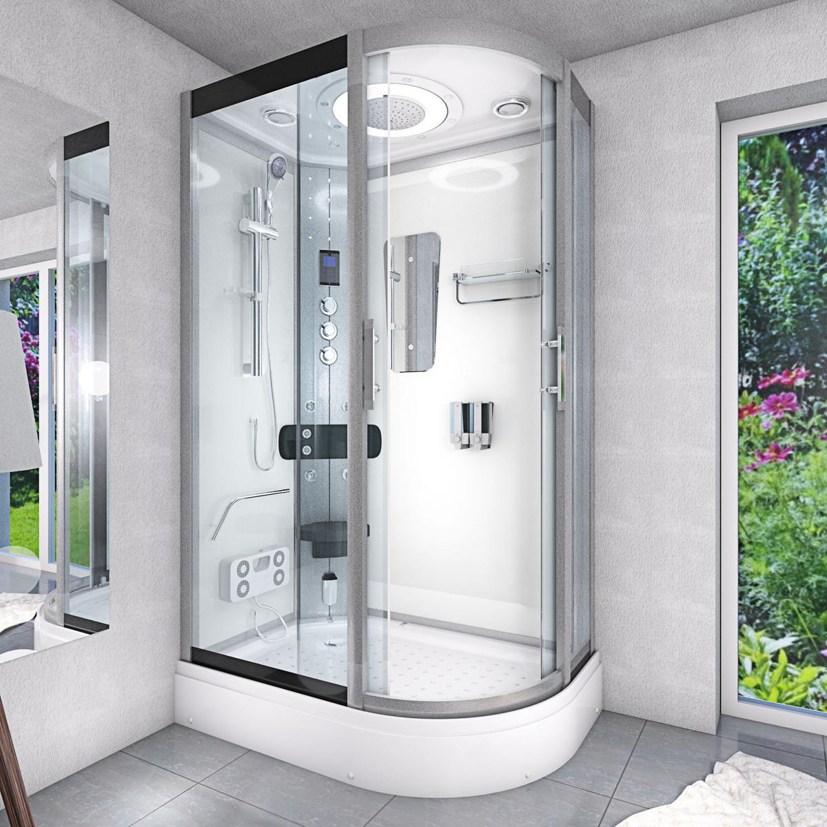 DUSCHE DampfduscheD60-70T3R Weiß 80x120 - Weiß, Glas/Kunststoff (80/120/215cm) - AcquaVapore by Sandra Jentho