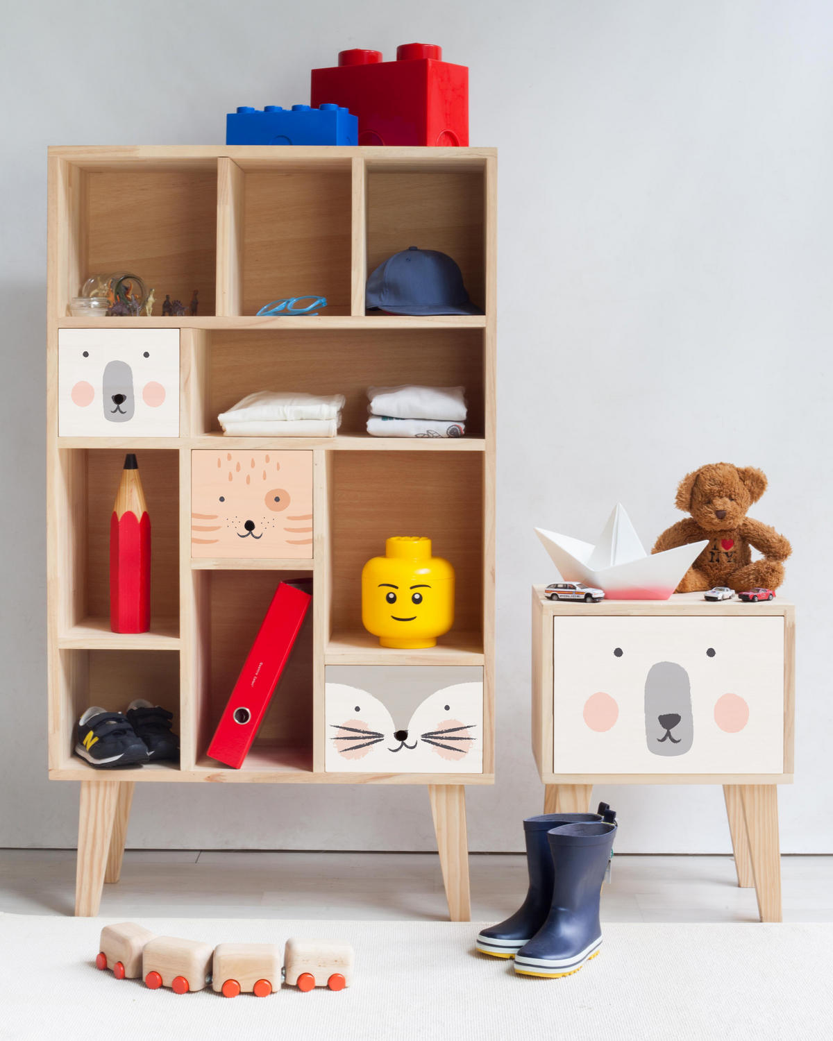 NACHTTISCH Montessori Natur BLUMINGE KATZE - Blau, Holz (42/54/30cm) - RNT By Really Nice Things