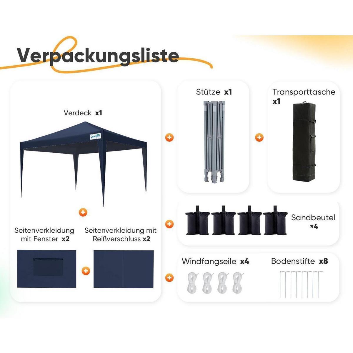 FALTPAVILLON 3x3 m mit 4 Seitenteilen Blau - Dunkelblau, Textil (300/265/300cm)