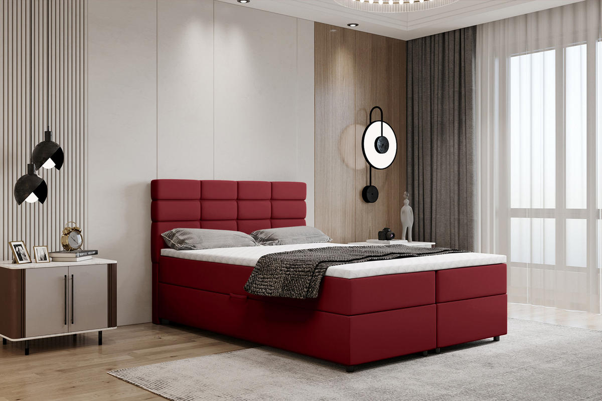 BOXBETT Reve 140 x 200 cm mit Bettkasten und Lattenrost ohne matratze - rot - Hellgrau, Holz (140/206cm) - Panda Möbel