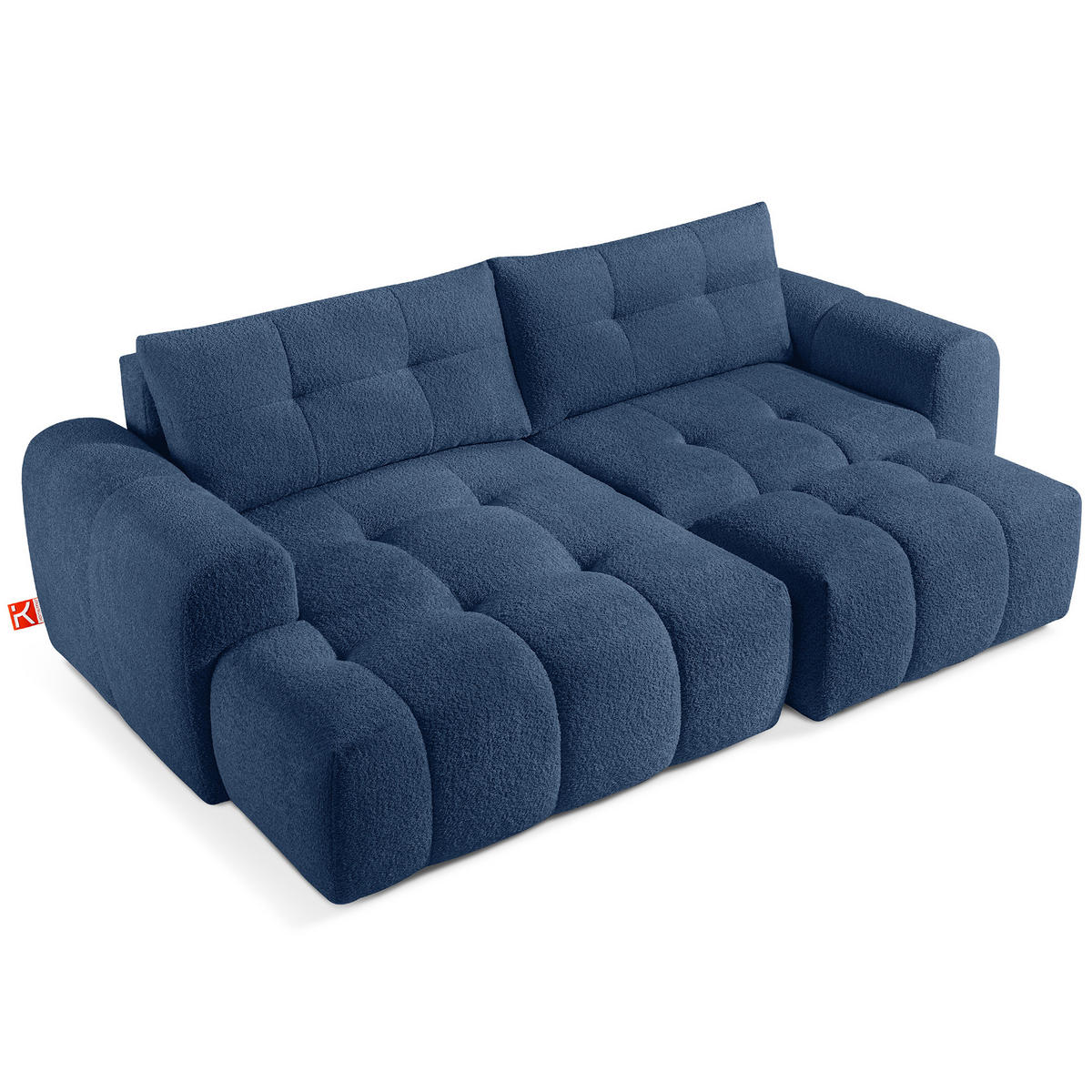 ECKSOFA MIT HOCKER RAVIA, Bouclé, Marineblau - Dunkelblau, Holz/Textil (96/50cm) - KONSIMO®