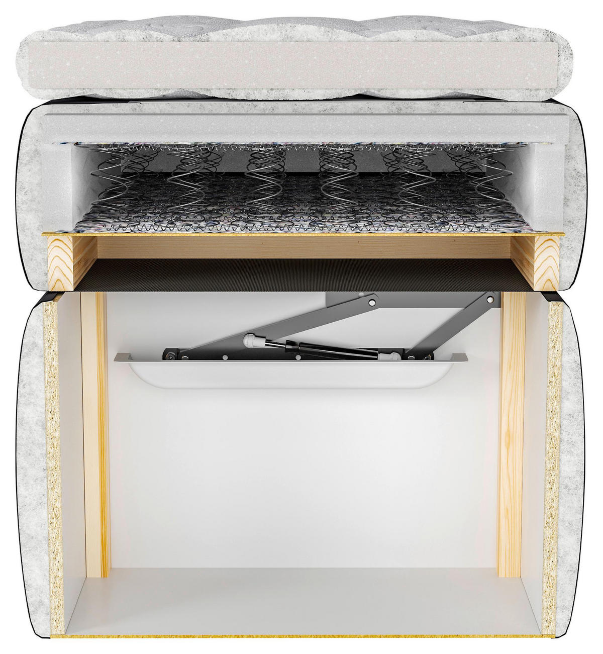 BOXBETT Marbella Hellgrau ca. 180 / 200 cm mit Topper - Hellgrau, Holz - Bessagi Home