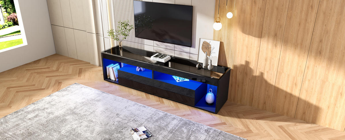 LOWBOARD 180/40/46 cm Schwarz aus Spanplatte mit LED-Beleuchtung - Schwarz, Holzwerkstoff (40/46/180cm) - OKMYHOME