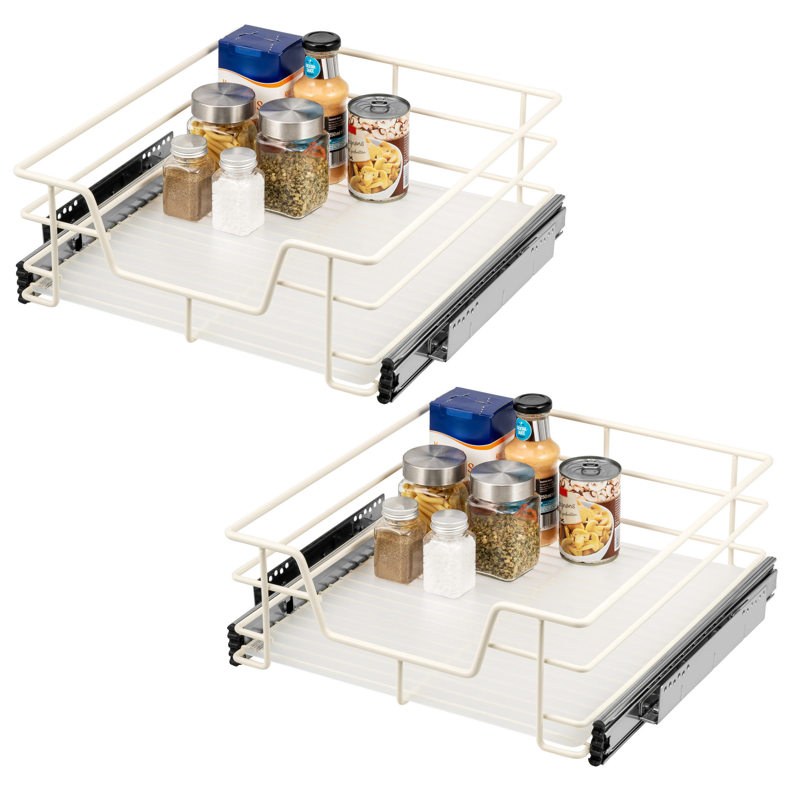 TELESKOPSCHUBLADEN (2er Set), für 45 cm Schrank, Metall, Cremeweiß - Creme, Metall (42/14/44cm) - bremermann