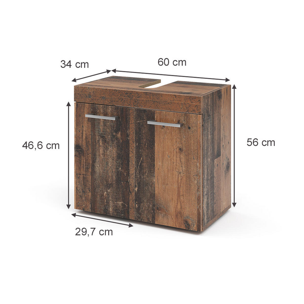 WASCHBECKENUNTERSCHRANK Luna Oldstyle 60 x 56 cm - Braun, Holzwerkstoff (60/56/34cm) - Vicco