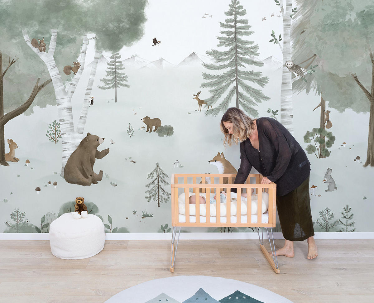 VLIESTAPETE Kharu Skandinavische Wildnis mit Bär 4 m x 3 m, grün - Grün, Papier (300/400cm) - Lilipinso