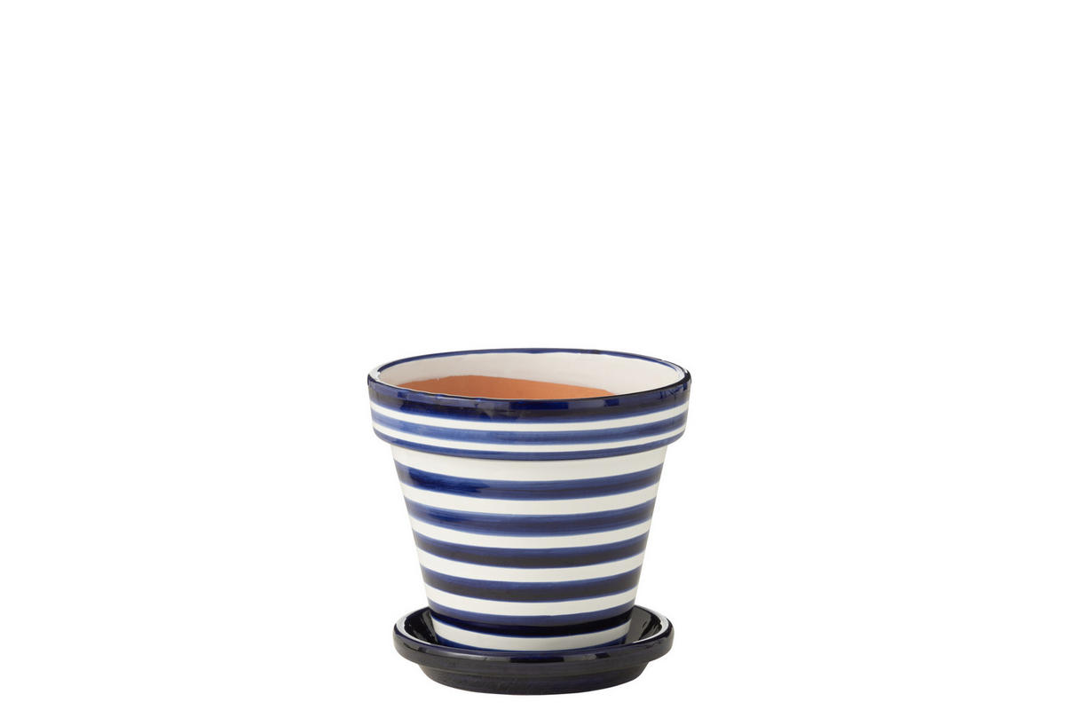 BLUMENTOPF GRANADA STRIPES - Töpferei - Blau - M - Ø 27 cm - Multicolor, Keramik (27/25cm) - J-Line