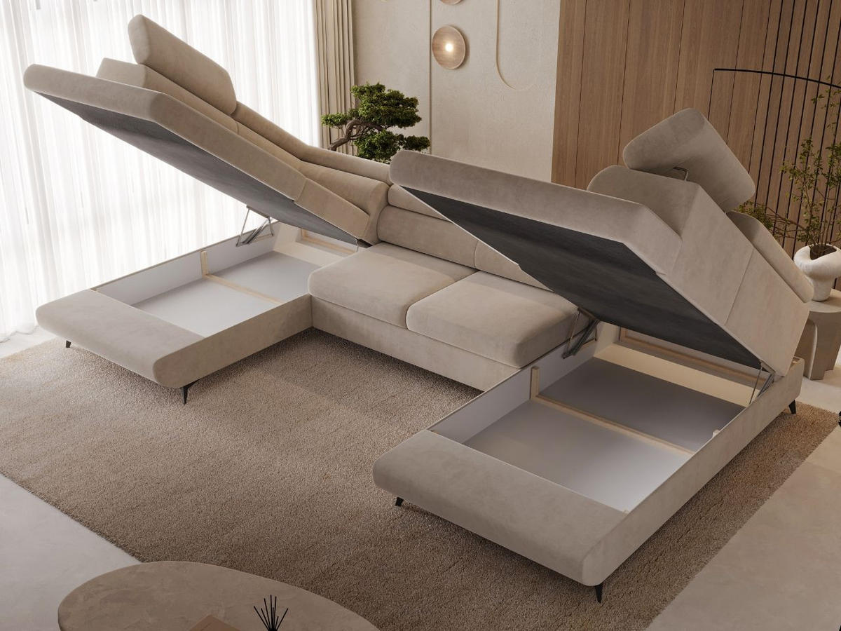 ECKSOFA U Argon Beige - Beige/Schwarz, Holz/Textil (322/190cm) - Graingold