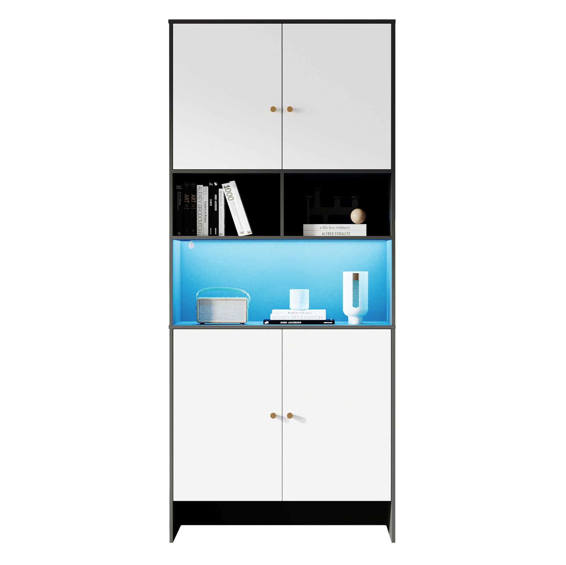 SIDEBOARD aus Spanplatte 40x80x185 cm Weiß/Schwarz mit verstellbaren Einlegeböden und Kippsicherung - Weiß, Holzwerkstoff (80/185/40cm) - Modfu