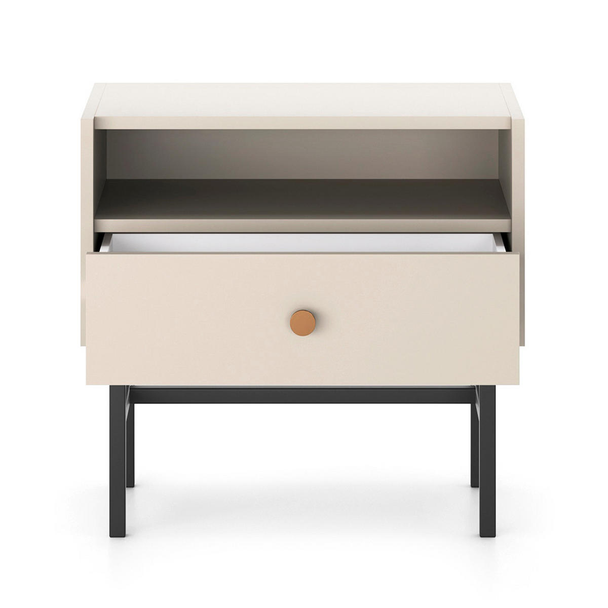 NACHTTISCH Dalia mit 1 Schublade und Metallbeinen, 55 cm, Kaschmir - Kaschmir/Schwarz, Holzwerkstoff/Metall (55/52/39cm) - Beautysofa