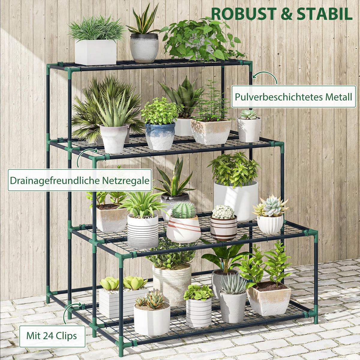 PFLANZENTREPPE mit 4 Etagen Stahl Dunkelgrün - Dunkelgrün, Metall (84/110/94cm) - Outsunny