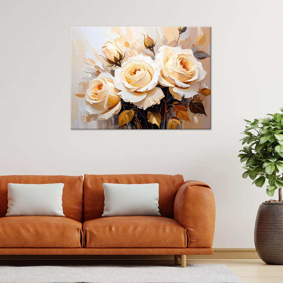 LEINWANDBILD Cremefarbene Rosen Blumen 100x70cm - Beige, Textil (100/70cm) - Feeby