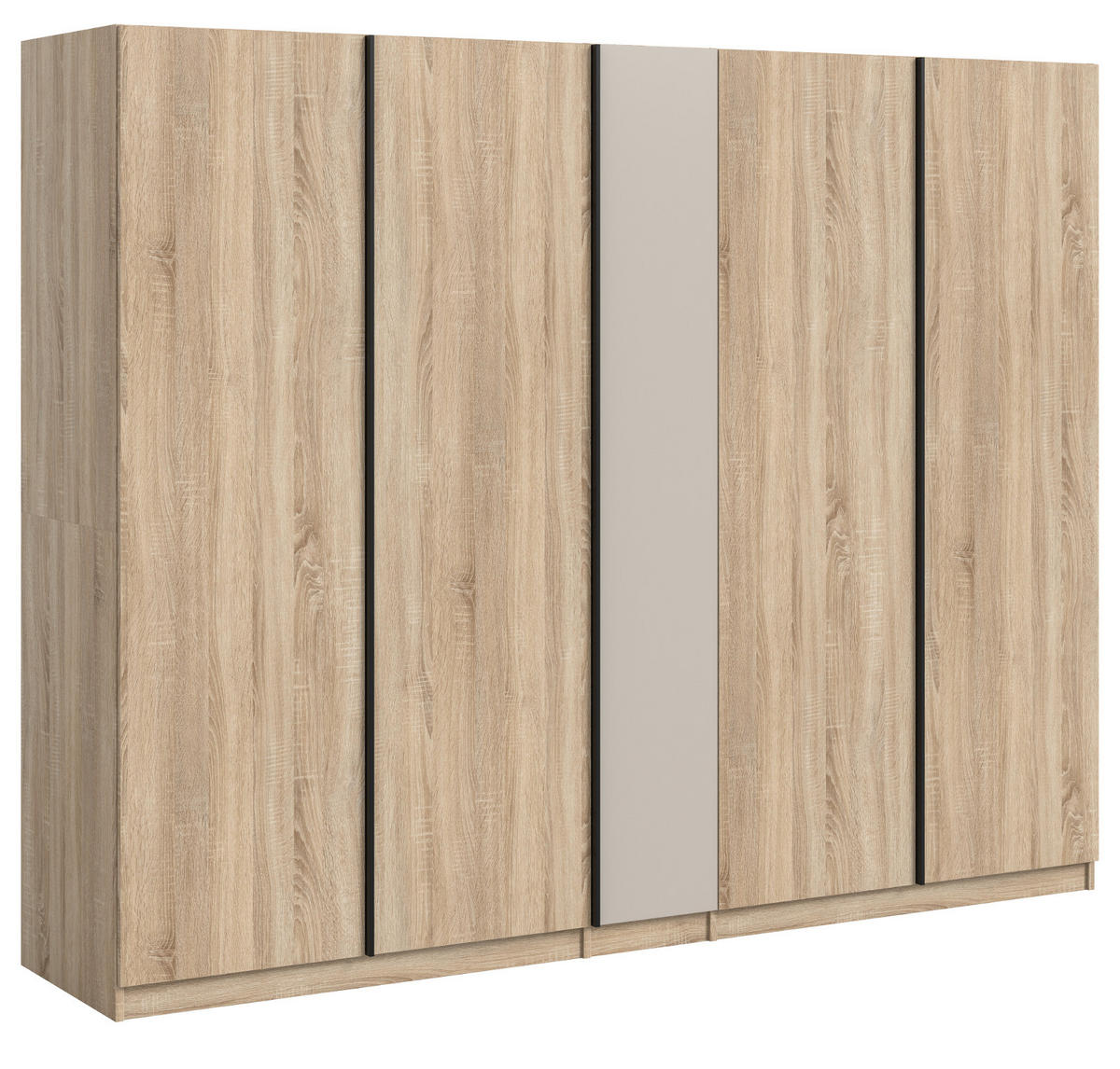 KLEIDERSCHRANK Eiche Sonoma, Kaschmir 5-türig 230 x 183 cm, Drehtürenschrank mit 2x Schubkasteneinsatz - Kaschmir/Eichefarben, Holzwerkstoff/Kunststoff (230/183/53cm) - Inn.Furn