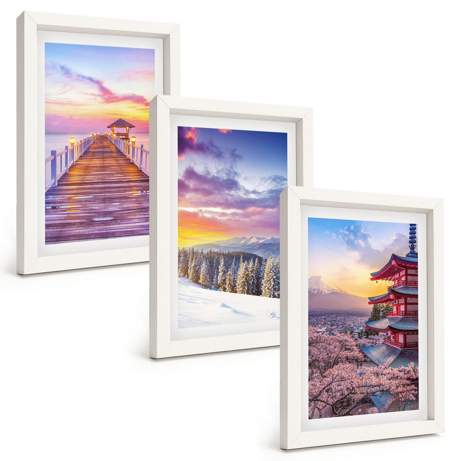 BILDER SET 3er Set - 20x30 cm Weißer Rahmen - Romantische Himmelslandschaften - Weiß, Kunststoff (20/30cm) - TULUP