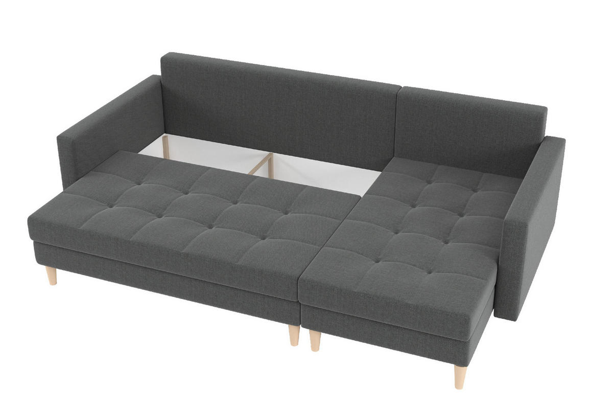 ECKSOFA DIVO Kronos L-förm, Schlaffunktion, elegantes Design, hochwertige Materialien, lose Rückenkissen, freistehend, RECHTS 224x144x95 cm Dark grey - Dunkelgrau, Holz/Textil (224/144cm) - DomoHome