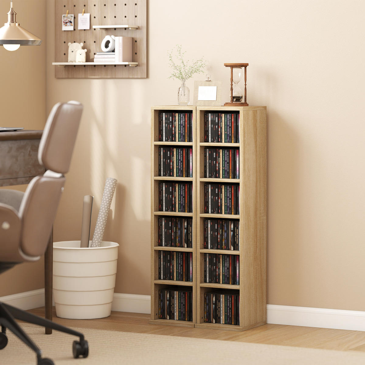 CD-REGAL 2er-Set DE-14526 12 Fächer für 204 CDs Eiche - Eichefarben, Holzwerkstoff (22.5/88.5/21cm) - ComfortXL