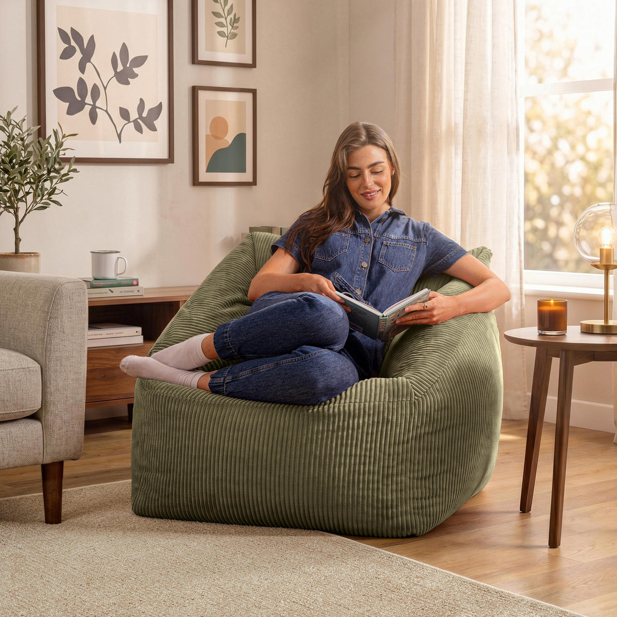 SITZSACK Cord Sessel Natalia - Salbeigrün, Textil (97/73/84cm) - icon