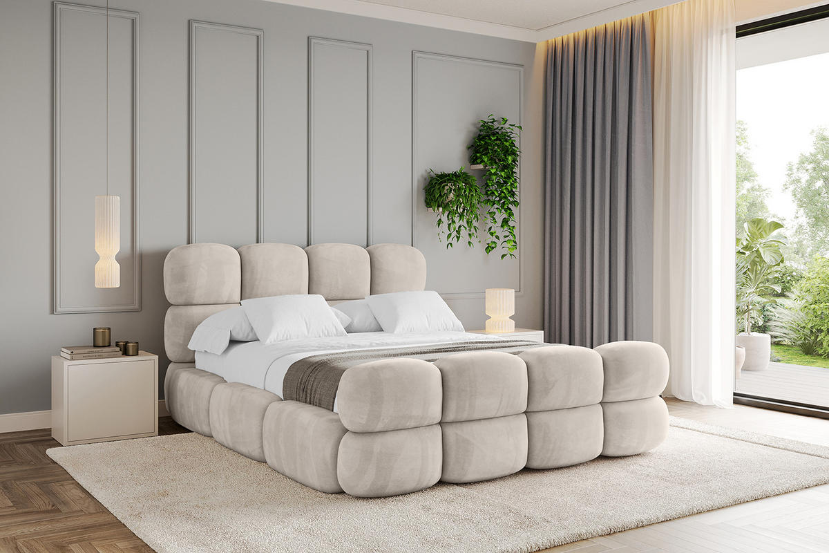POLSTERBETT mit Bettkasten, Fußteil und Lattenrost, Boxbett ohne Matratze - NOMA-Z 140x200 Beige - Beige, Holzwerkstoff/Textil (140/200cm) - ALTDECOR