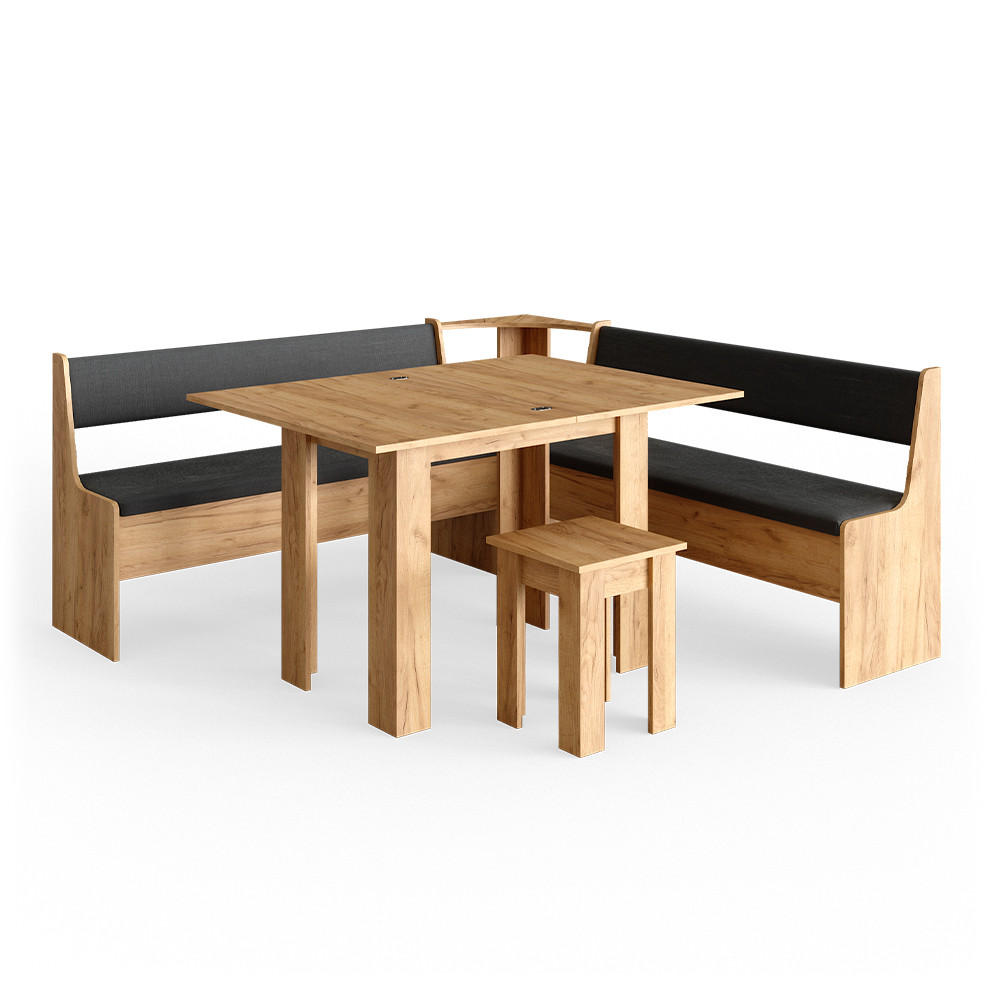 ECKBANKGRUPPE Roman Goldkraft Eiche 180 x 41.5 cm mit Tisch - Anthrazit/Eiche Wotan, Holzwerkstoff (180/80/180cm) - Vicco