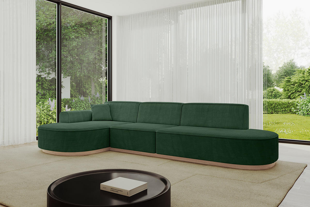 ECKSOFA Ottomane Links MARI-L2-v1 - 328x171x83 cm Grün Cord - Grün, Holzwerkstoff/Textil (328/171cm) - ALTDECOR