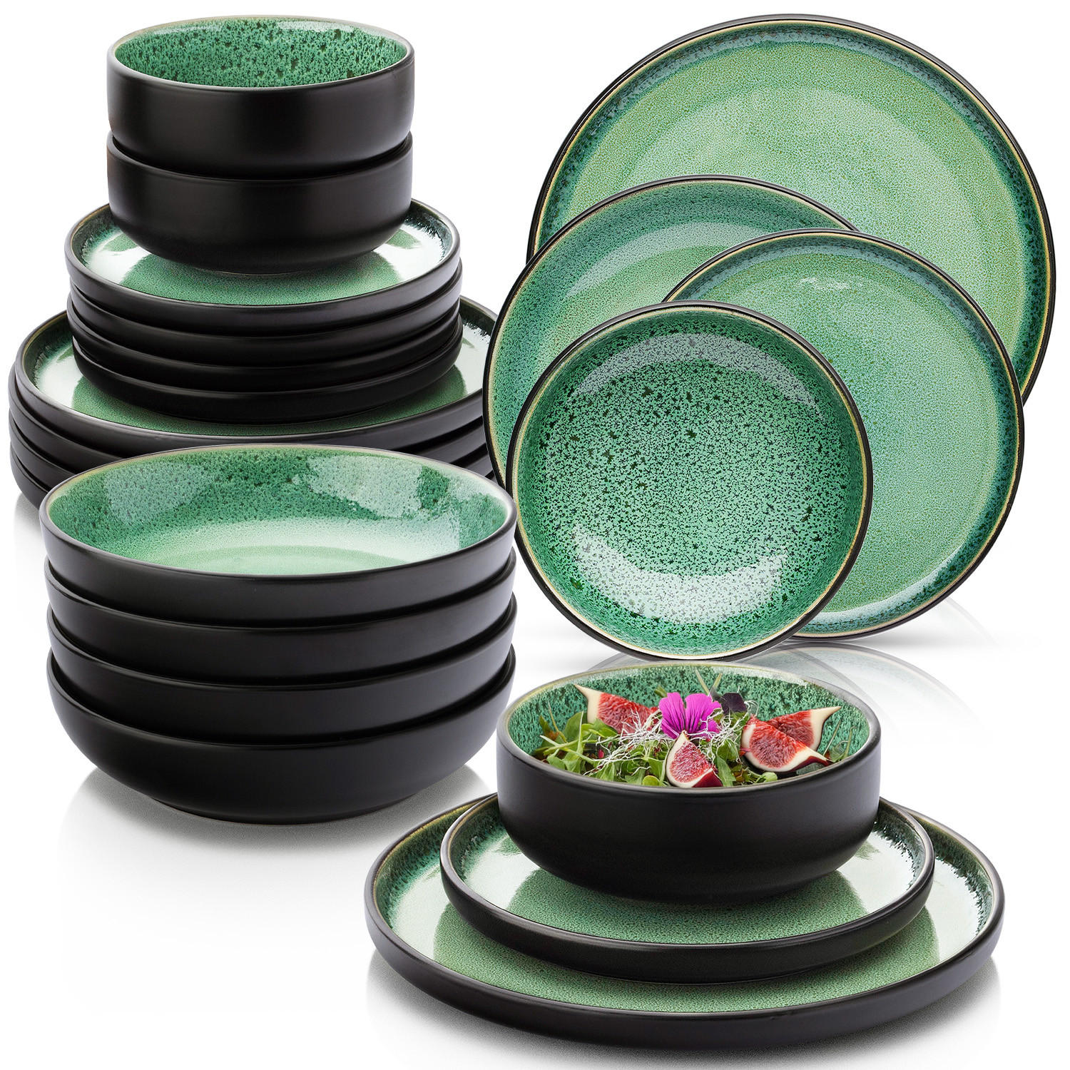 TAFELSERVICE GREENWICH - 24 teilig aus Steingut - Grün, Stein (27/6.3/27cm) - Sänger