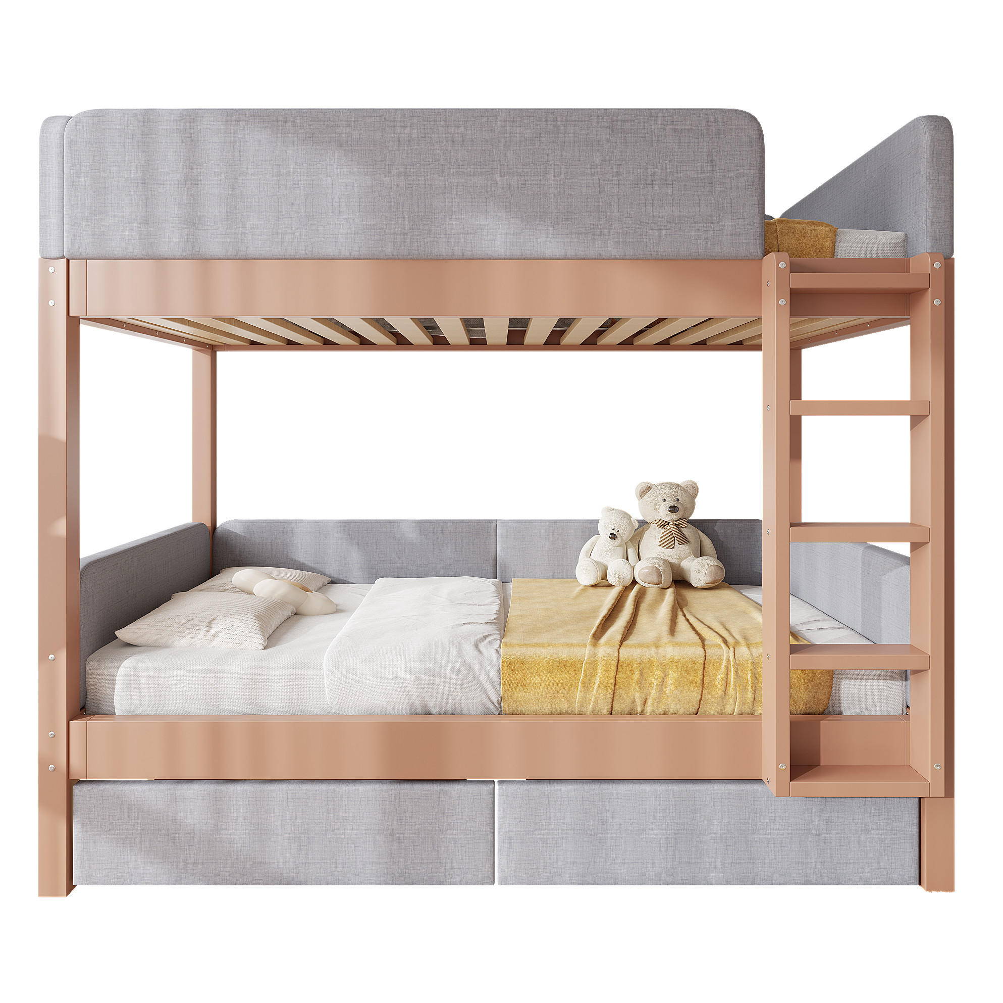 ETAGENBETT 90/200 cm Grau/Natur mit 2 Schubladen und gerader Treppe - Grau, Holz (90/200cm) - Flora Grace
