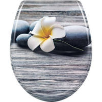 WC SITZ mit Absenkautomatik,Antibakteriell,Weiße Frangipani - Weiß/Grau, Kunststoff (37/2.51/45cm) - Woltu