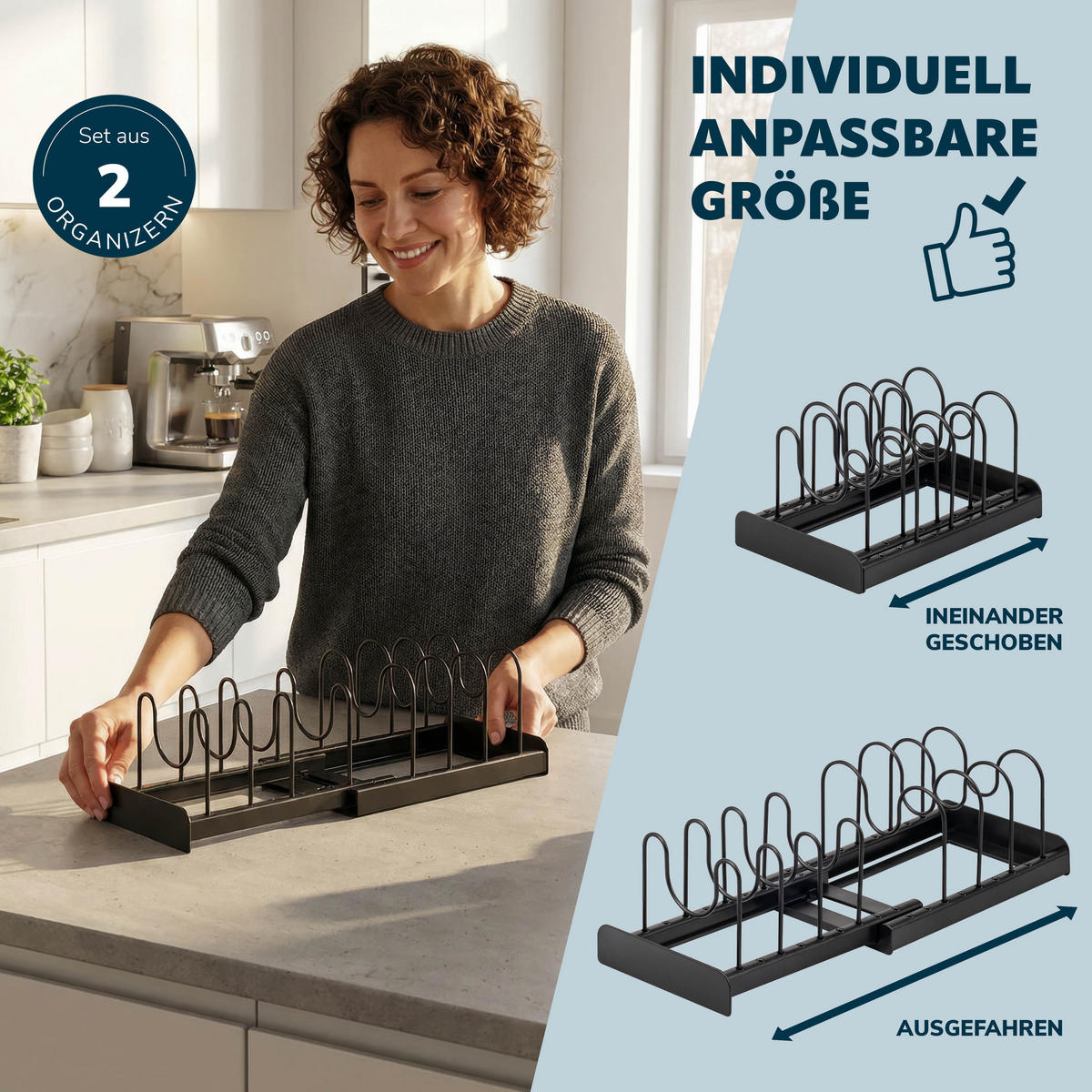 TOPFDECKELHALTER 2er Set, schwarz - Schwarz, Kunststoff - eluno