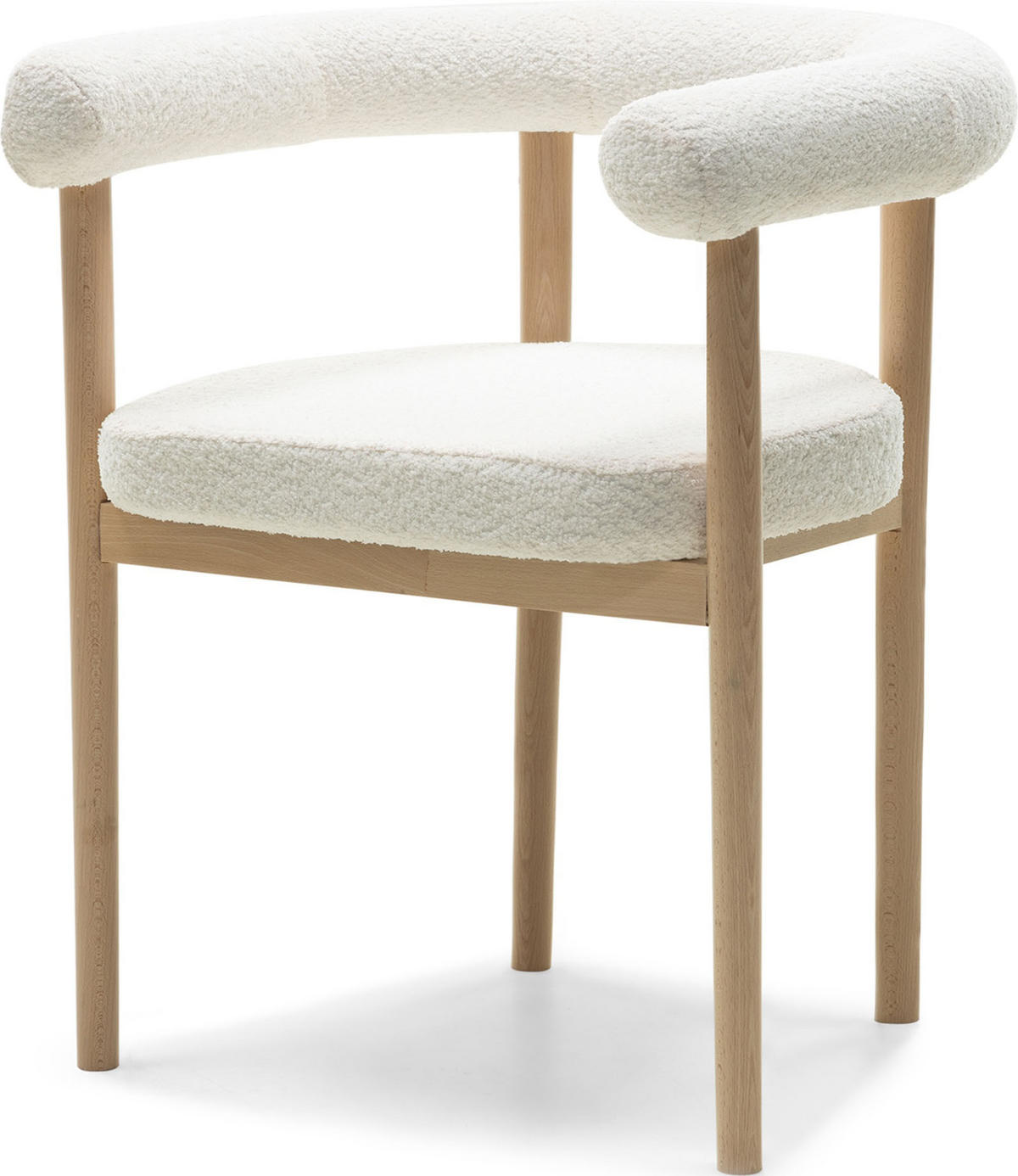 ESSZIMMERSTUHL MAYA 2er Set in Weiß Boucle mit massivem Buchenholzgestell 62/56/78 cm - Hellbraun/Braun, Holz/Textil (61/74/57.5cm) - WFL GROUP