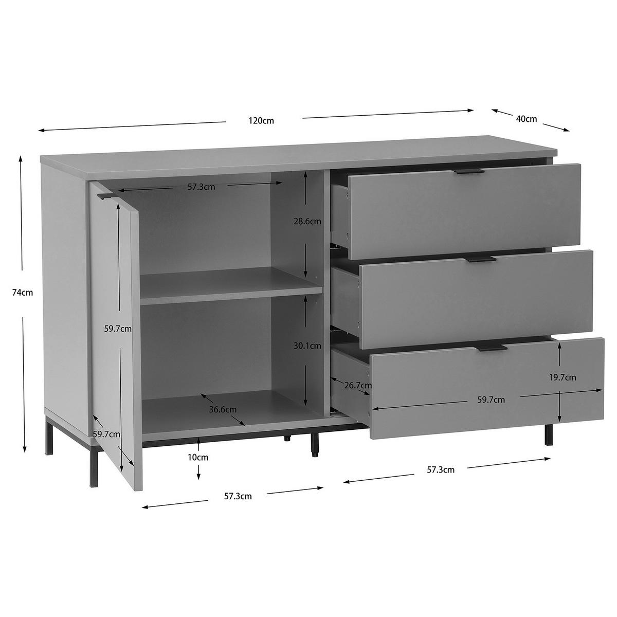 KOMMODE - Metall / MDF - 120 cm - Dunkelgrau/Schwarz, Holzwerkstoff/Metall (120/74/40cm) - home24