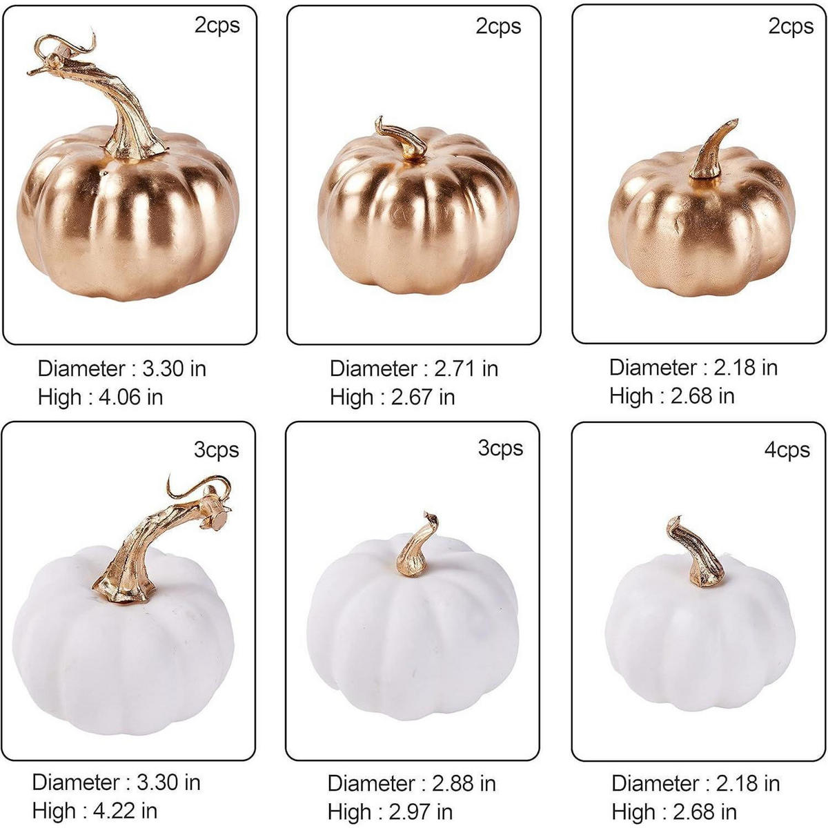 KÜNSTLICHE Kürbisse 16-teiliges Set Weiß Gold - Multicolor, Kunststoff (6cm)