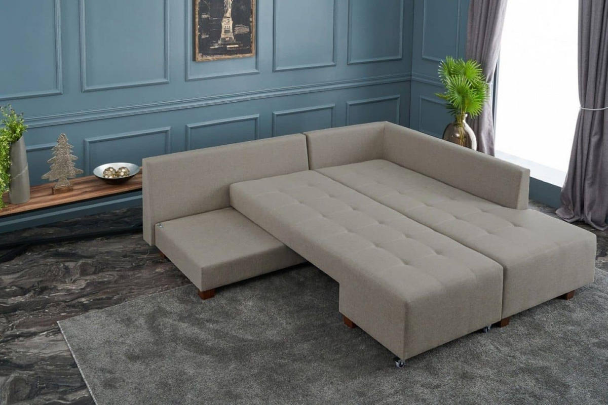 ECKSOFA mit rollbarer Schlaffunktion - Beige/Walnussfarben, Holzwerkstoff/Kunststoff (206/280cm) - myHomelando