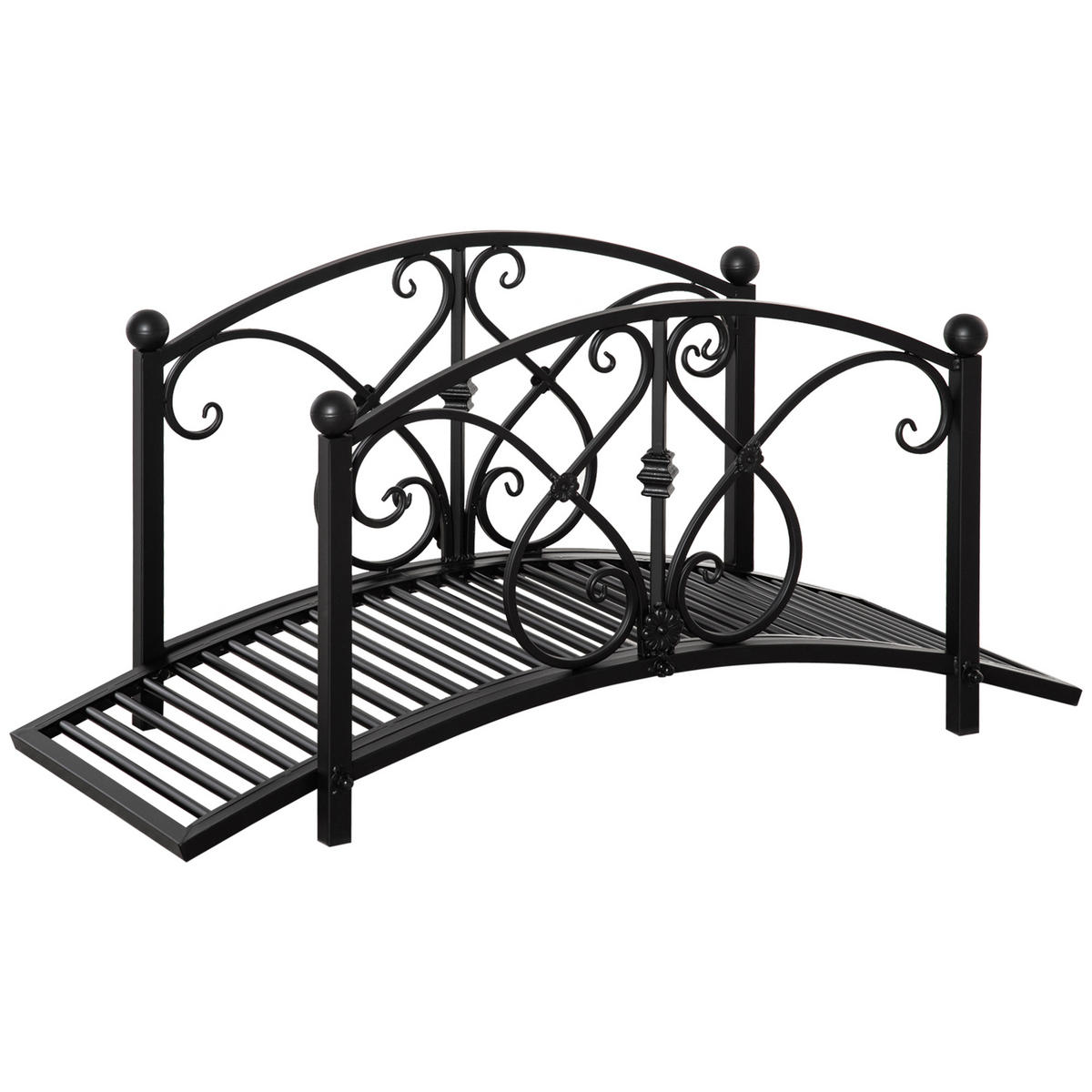 GARTENBRÜCKE DE-18861 102 cm, mit Geländern Schwarz - Schwarz, Metall (102/48/49cm) - ComfortXL