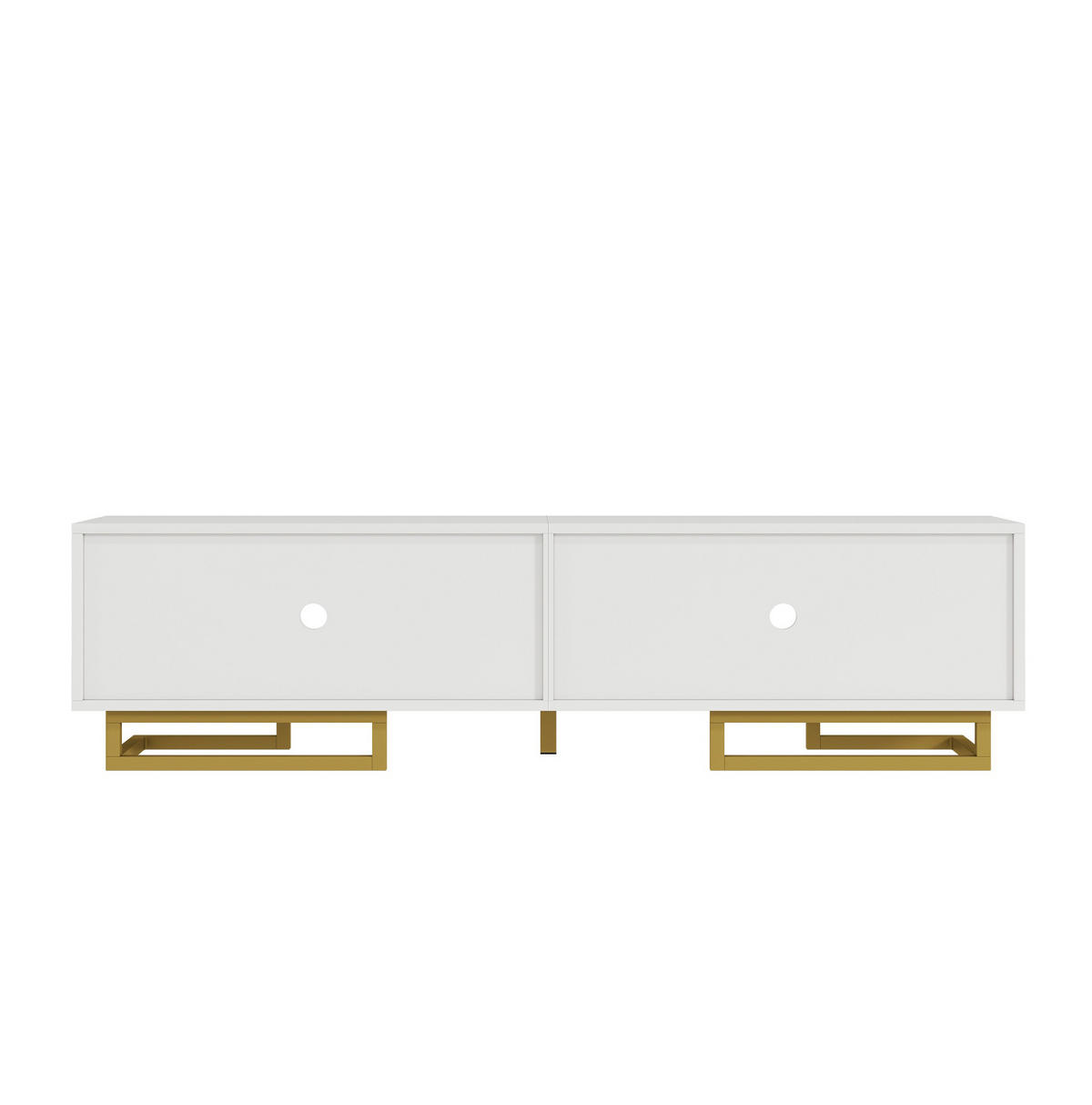 TV-LOWBOARD aus Spanplatte 160x38x44,5 cm Weiß mit 4 Türen, goldfarbenen Griffen und verstellbaren Metallbeinen - Weiß, Holzwerkstoff (160/44.5/38cm) - Modfu