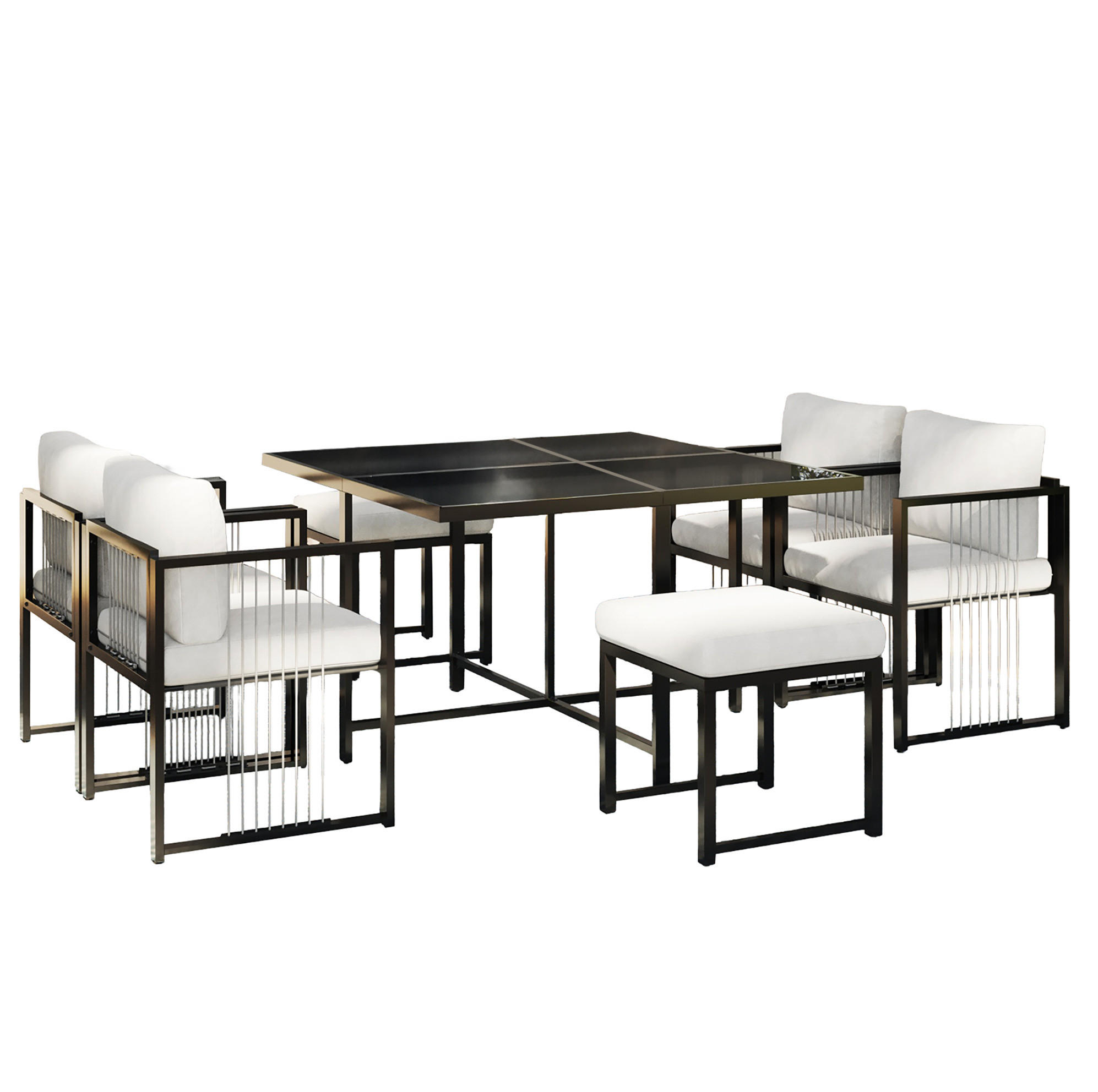 GARTENMÖBELSET 117/117 cm schwarz/weiß aus Metall und Glas mit Kissen - Schwarz, Metall - OKWISH