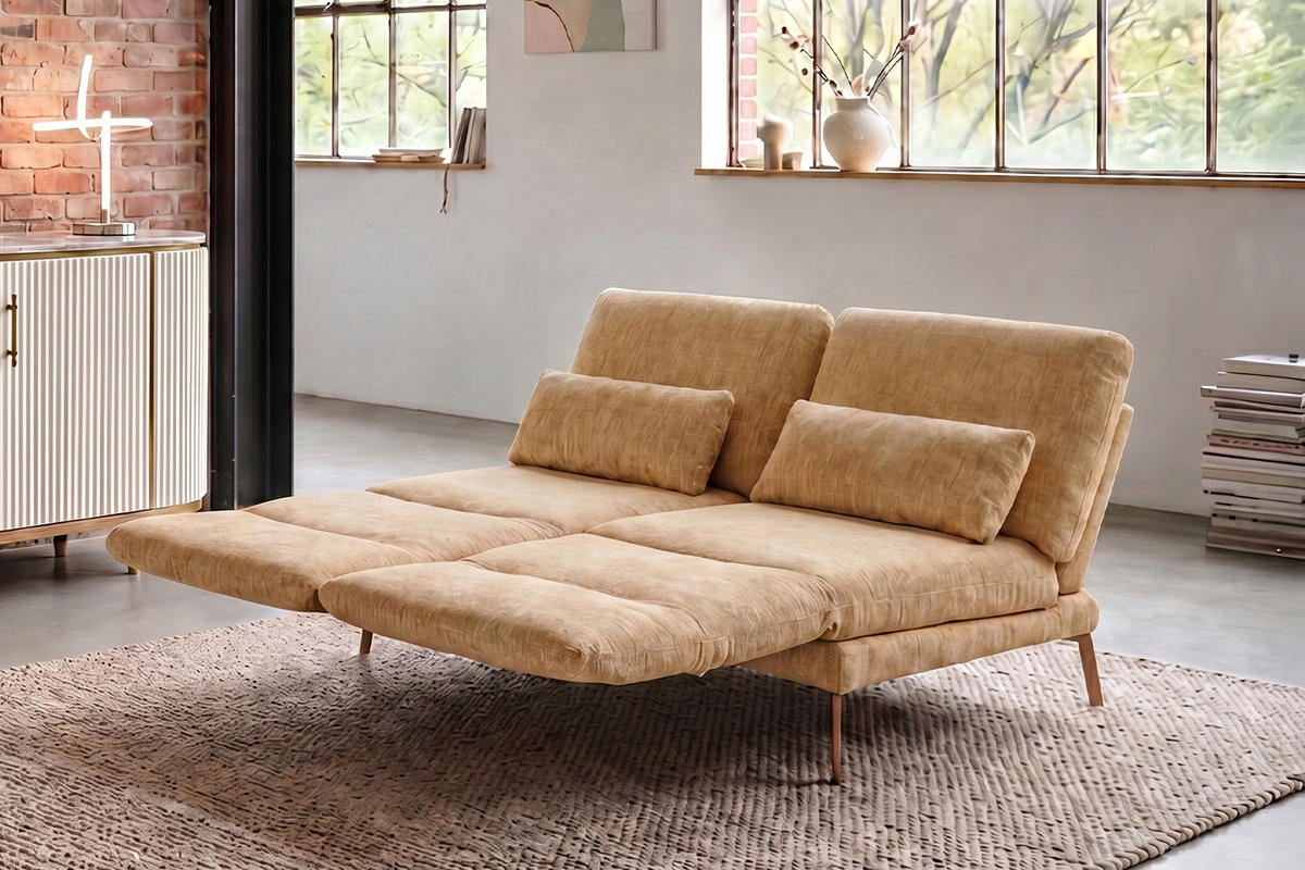 SOFA HOLLY Gelb Flachgewebe - Gelb/Braun, Textil/Metall (176/90/92cm) - KAWOLA