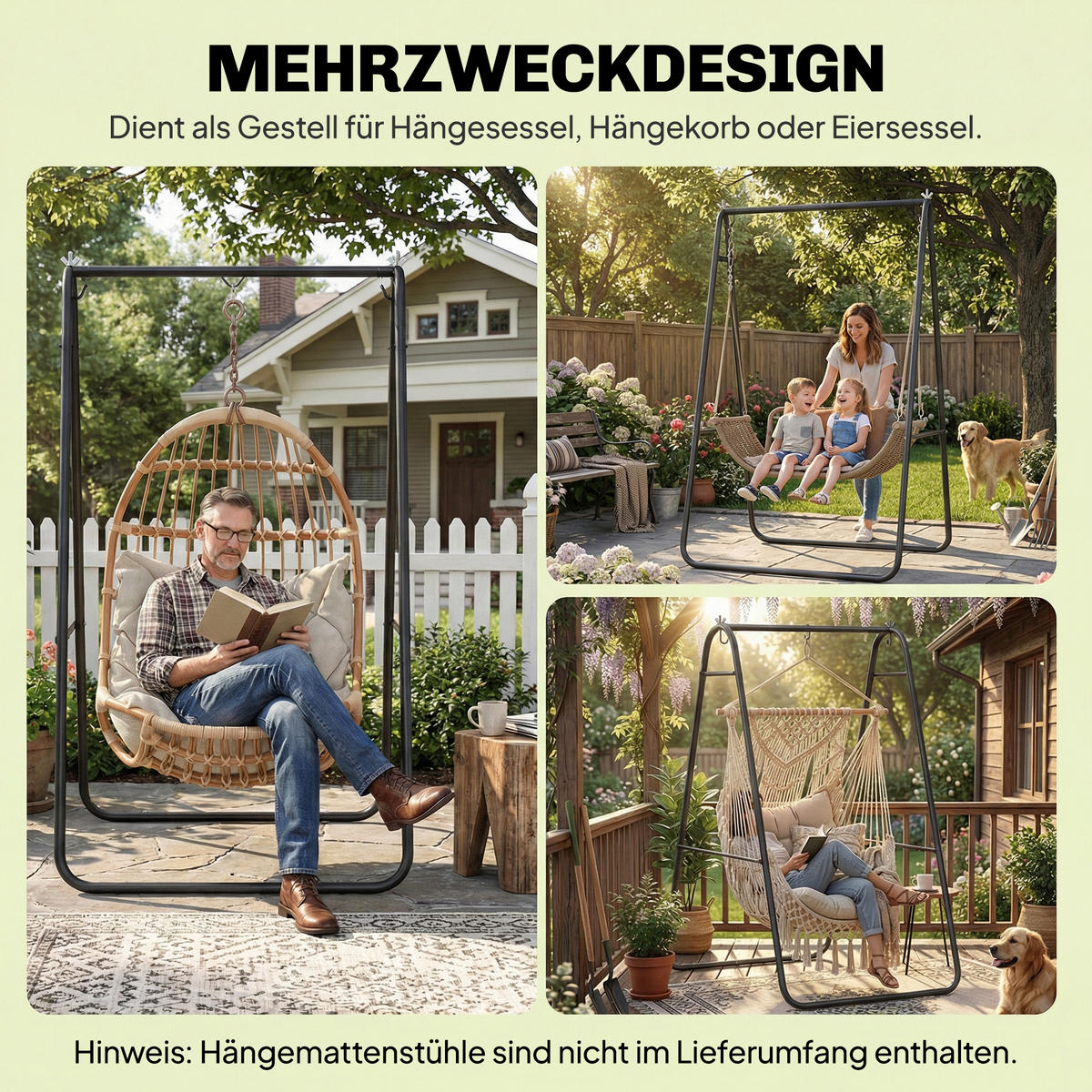 HÄNGESESSELGESTELL Stahl Schwarz - Schwarz, Metall (132/104/183cm) - Outsunny