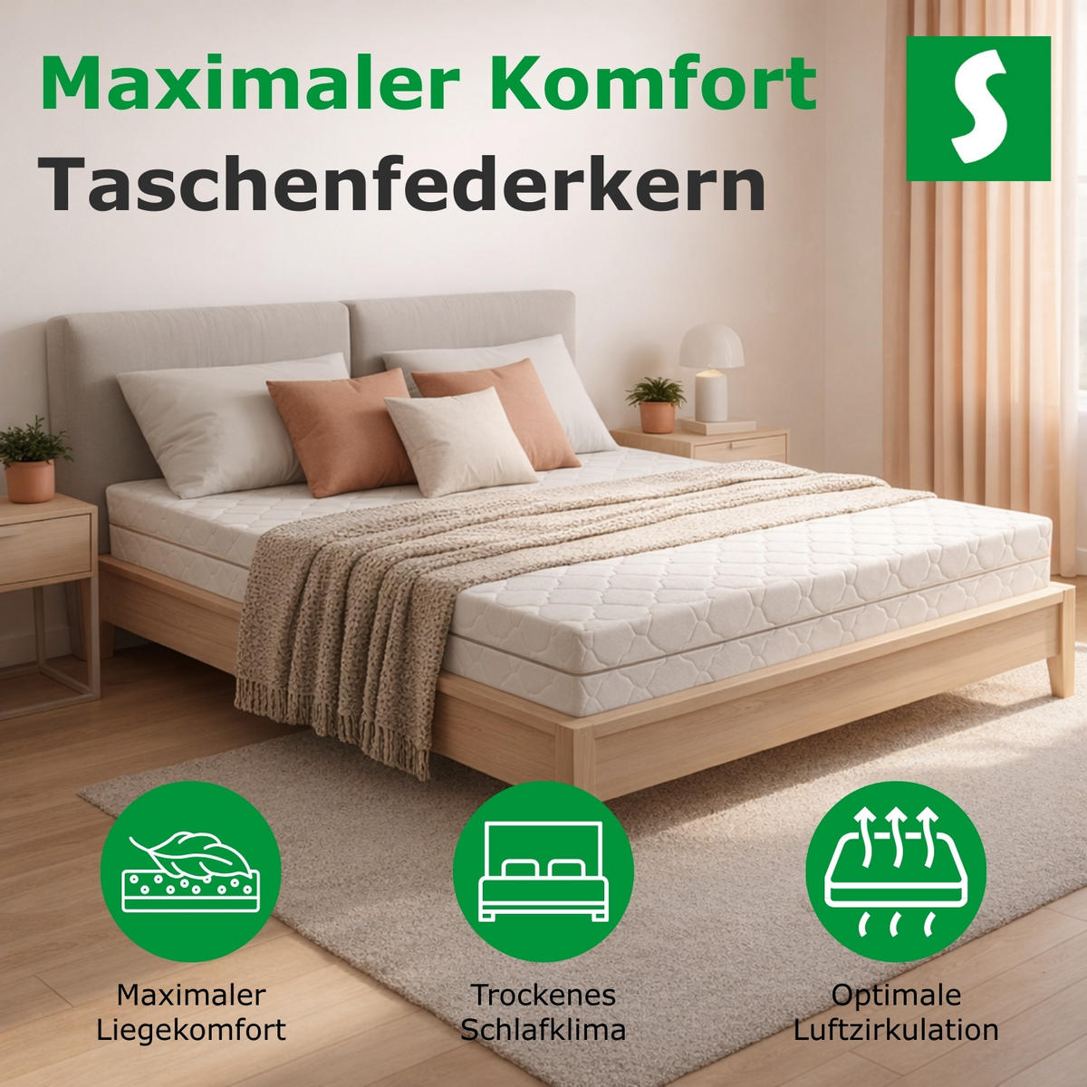 MATRATZE 80x200 mit Taschenfederkern 21 cm Höhe - H2 H3 - 7-Zonen - Weiß, Textil (80/200cm) - Schlaftroll