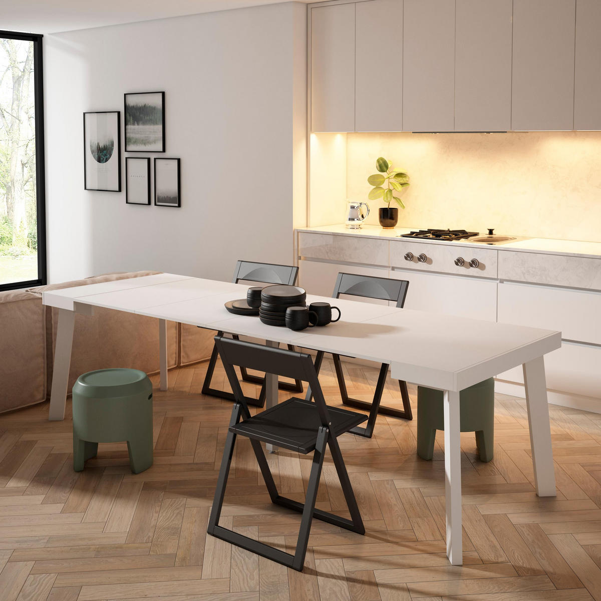 KONSOLENTISCH ausziehbar 58 bis 262cm, für 12 Gäste, weiß, 90/58/73cm - Weiß, Holzwerkstoff (90/262/73cm) - Skraut Home