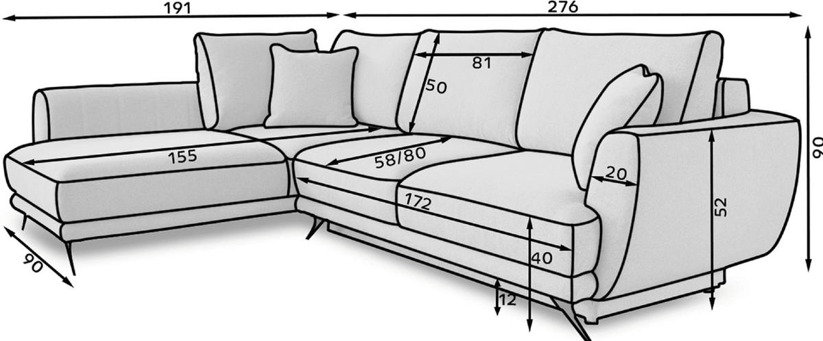 ECKSOFA mit Schlaffunktion und Bettkasten, Lukso-Stoff - Schwarz/Dunkelblau, Textil/Metall (276/191cm) - Eltap
